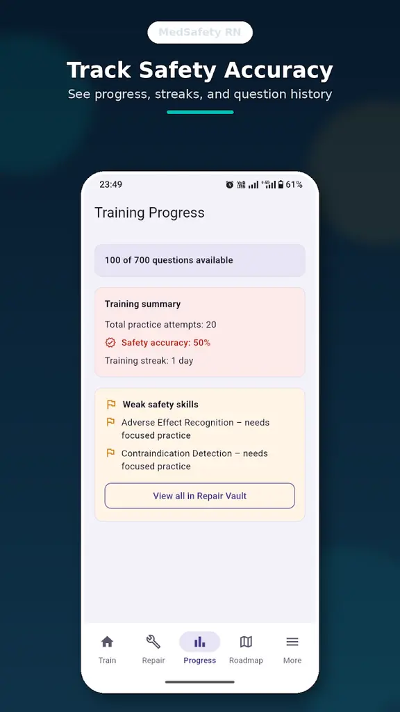 Training progress with safety accuracy and weak-skill summary
